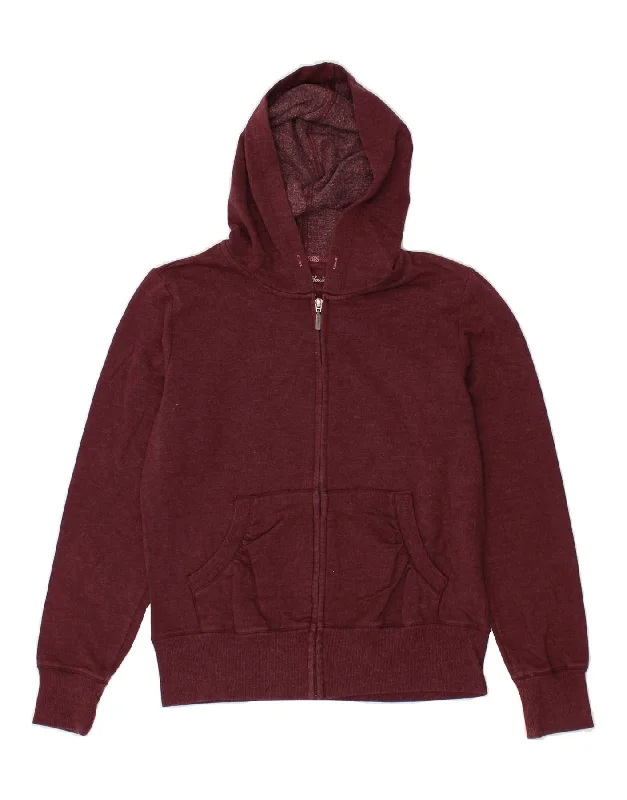 EDDIE BAUER Womens Zip Hoodie Sweater UK 10 Small Burgundy Cotton Turtle Neck Boat Neck Asymmetrical Neck