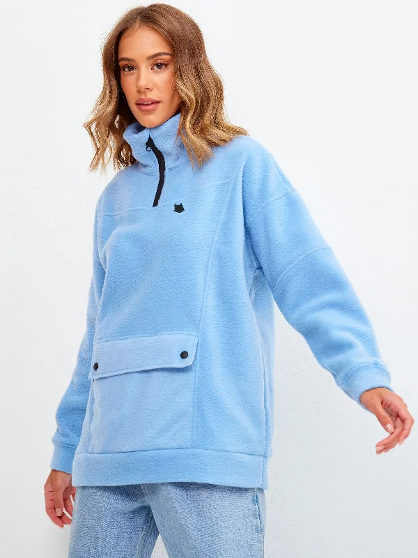 Blue Fleece sweatshirt Hoodie with Raglan Sleeves Sporty Comfortable