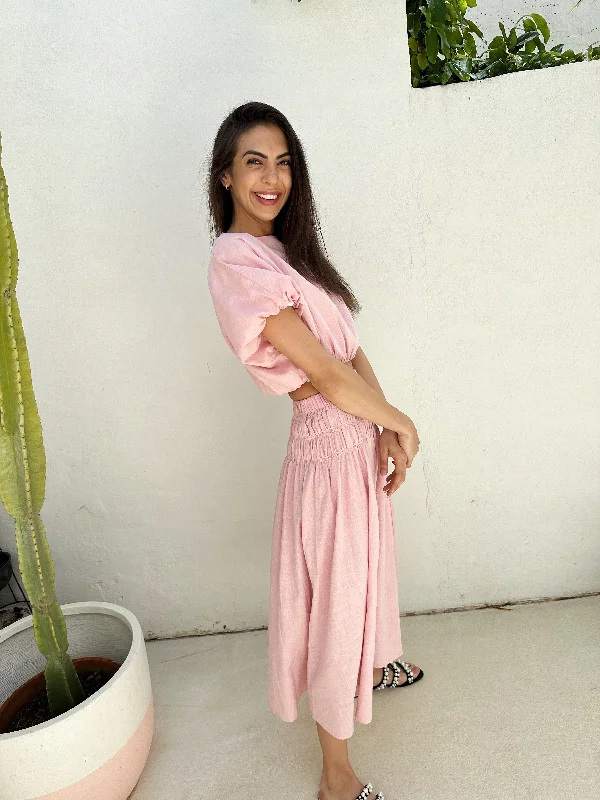 EBONY TOP & SKIRT TWO PIECE SET - BLUSH leather skirt modern