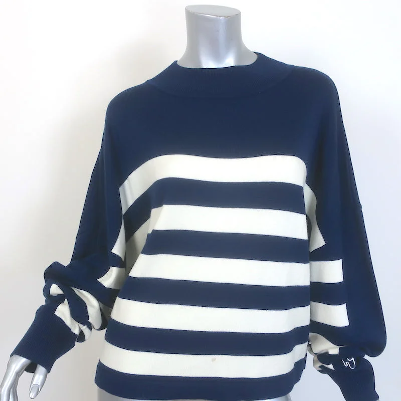 Yaitte Striped Batwing Sweater Navy/Cream Merino Wool Size Medium Ribbed Striped Patterned Yaitte Striped Batwing Sweater Navy/Cream Merino Wool Size Medium Ribbed Striped Patterned