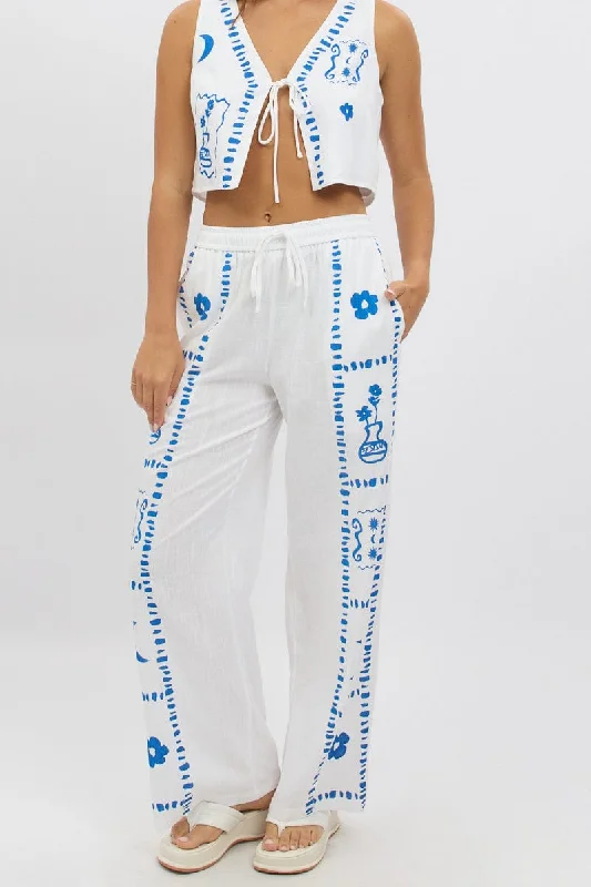 White Wide Leg Pants Elasticated Waist Comfortable Wide-Leg Pants