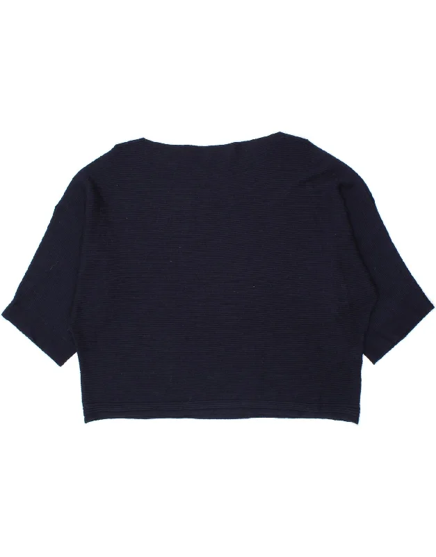 BENETTON Womens Oversized Crop Boat Neck Jumper Sweater UK 18 XL Navy Blue Terry Blend Velvet Blend Canvas Blend BENETTON Womens Oversized Crop Boat Neck Jumper Sweater UK 18 XL Navy Blue Terry Blend Velvet Blend Canvas Blend