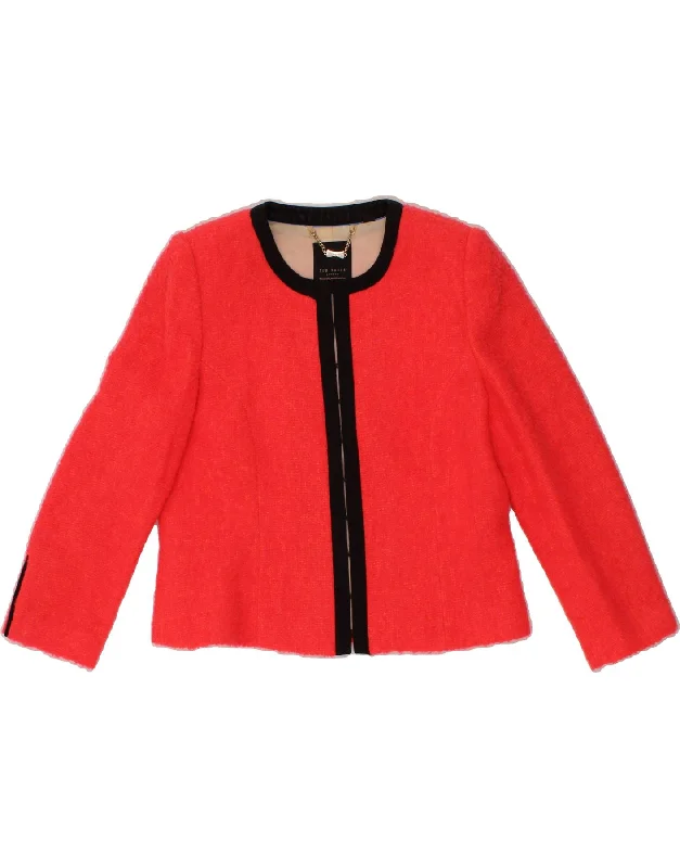 TED BAKER Womens 3/4 Sleeve Blazer Jacket Size 4 Large Red Acrylic Elasticated Jacket Padded Jacket Insulated Jacket