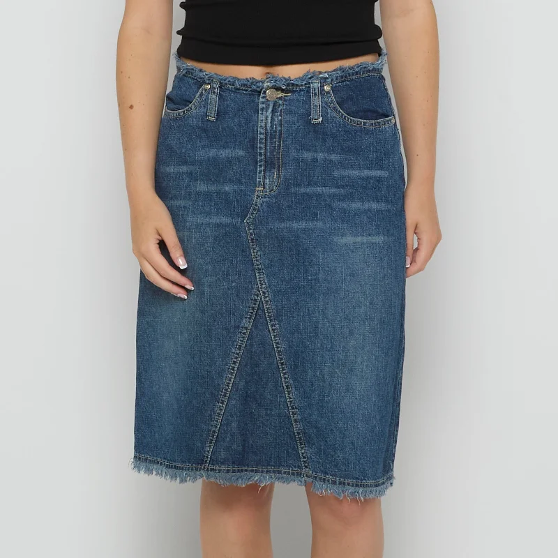 Denim Frayed Hem and Waist Skirt - UK 10 wool skirt breathable