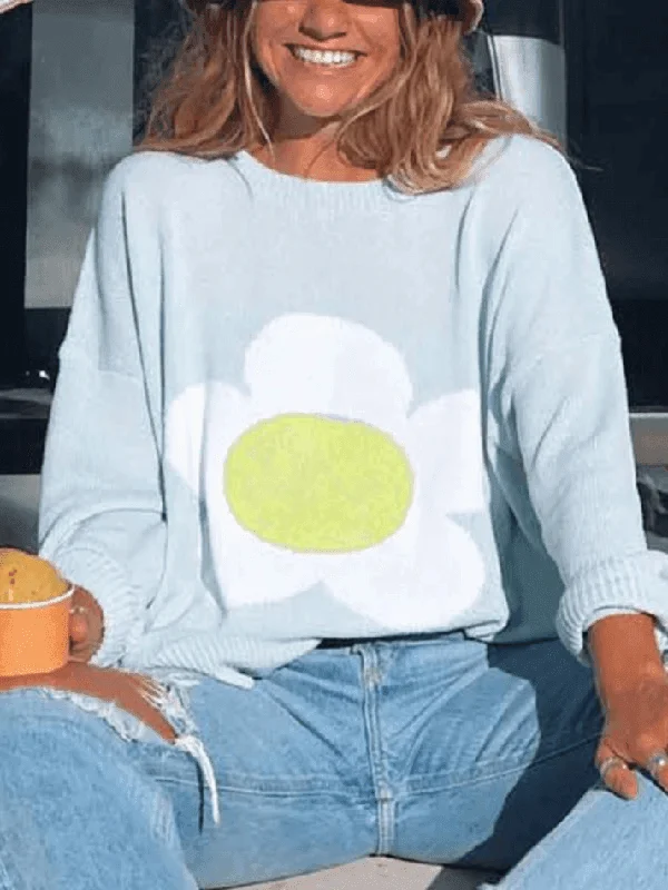 Flower Pattern Oversized Sweater Terry Terry Cloth Terry Knit