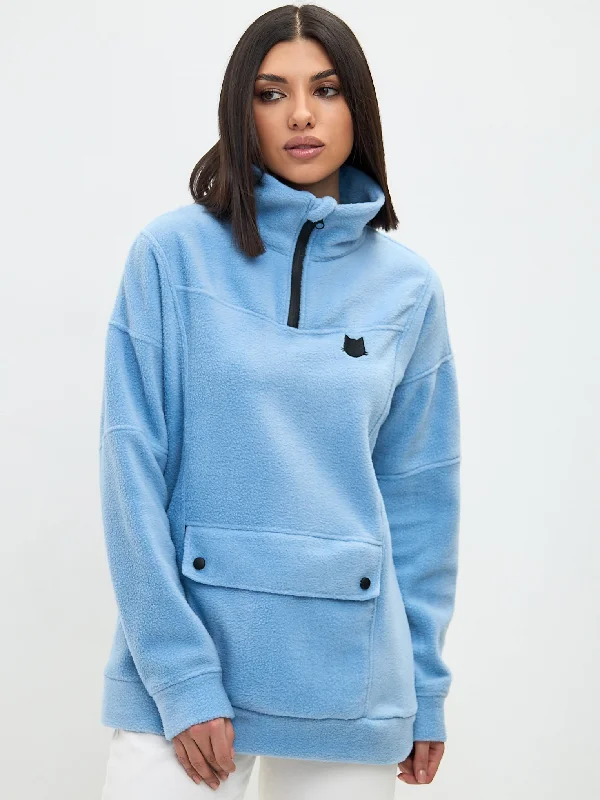 Blue Fleece sweatshirt CATFLEES Hoodie with Belted Waist Structured Tailored