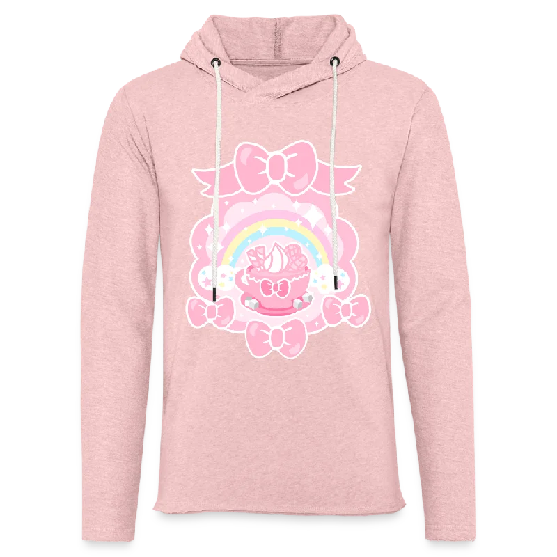 Teatime Fantasy Unisex Pink Lightweight Cotton - Polyester Blend Hoodie Hoodie with Hem Raw Edge Edgy Unfinished