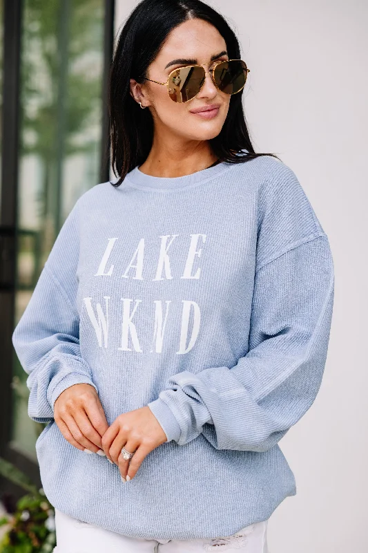 Lake Weekend Denim Blue Corded Graphic Sweatshirt Hoodie with Tie-Dye Psychedelic Retro Lake Weekend Denim Blue Corded Graphic Sweatshirt Hoodie with Tie-Dye Psychedelic Retro