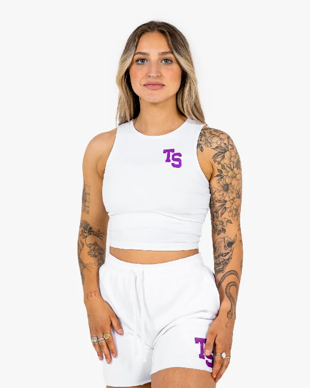 WKND Fitted Crop Tank - White w/ Purple baby blue tank