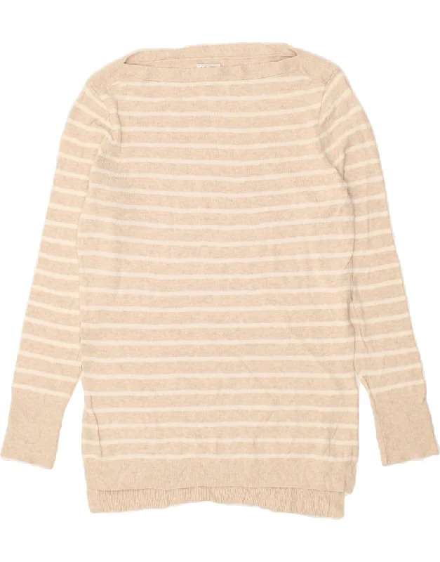 J. CREW Womens Boat Neck Jumper Sweater UK 10 Small Beige Striped Handmade Hand-knitted Hand-woven