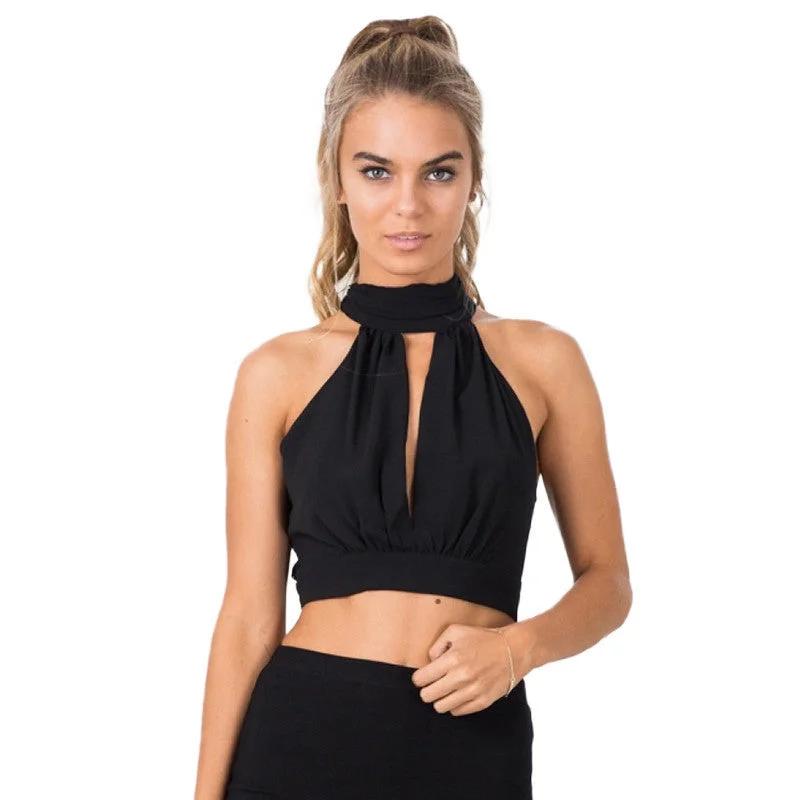 Chiffon Backless Crop Top Women Cut Out Cropped Tank Tops Camis Casual Boho Gypsy Tees black tank top