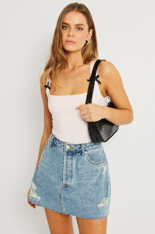 Pink Supersoft Tank Scoop Neck Sleeveless Ribbon comfortable tank top