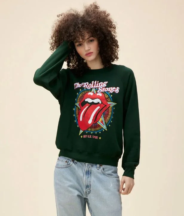 ROLLING STONES 1981 US TOUR SWEATSHIRT - VINTAGE GREEN Hoodie with Half-Zip Sporty Casual ROLLING STONES 1981 US TOUR SWEATSHIRT - VINTAGE GREEN Hoodie with Half-Zip Sporty Casual