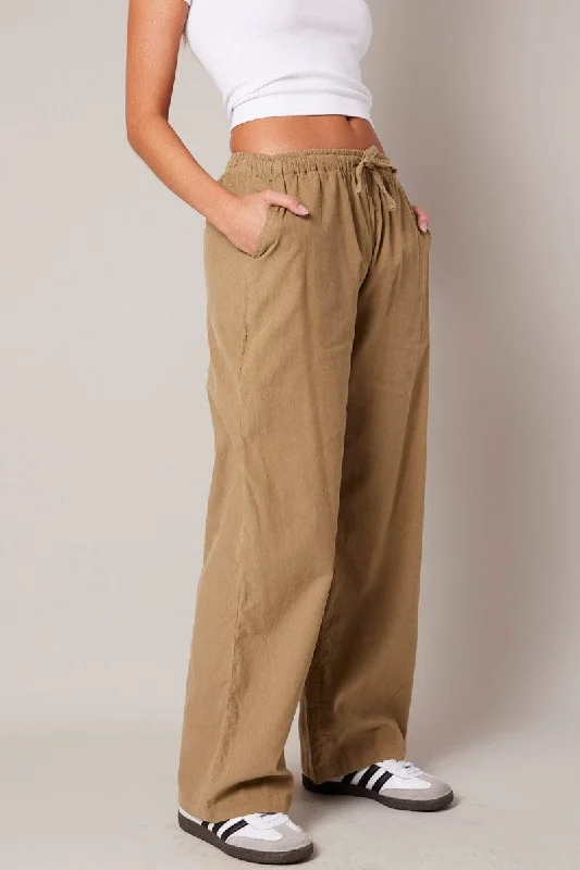 Brown Wide Leg Pants Micro Corduroy Wide-Legged Palazzos