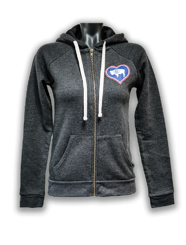 WYO FLAG HEART ZIP HOODIE Hoodie with Applique Textured Unique