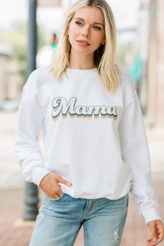 Hey Mama White Graphic Sweatshirt Hoodie with Oversized Fit Loose Comfortable