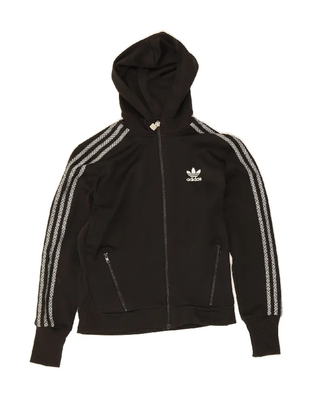 ADIDAS Womens Graphic Zip Hoodie Sweater EU 42 Medium Black Polyester Hoodie with Contrast Stitching Detailed Premium