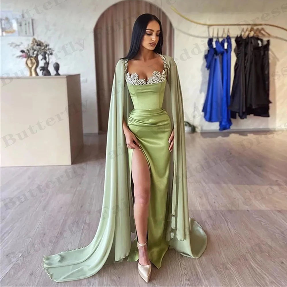 Wjczt Gorgeous Satin Evening Dresses Exquisite Beading Party A-Line Sweetheart Square Collar High Split Fashion Mopping Prom Gown 2024 Tunics Office stylish Wjczt Gorgeous Satin Evening Dresses Exquisite Beading Party A-Line Sweetheart Square Collar High Split Fashion Mopping Prom Gown 2024 Tunics Office stylish