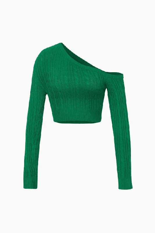 One Shoulder Cable Knit Crop Sweater Open Front Closed Front Wrap Front