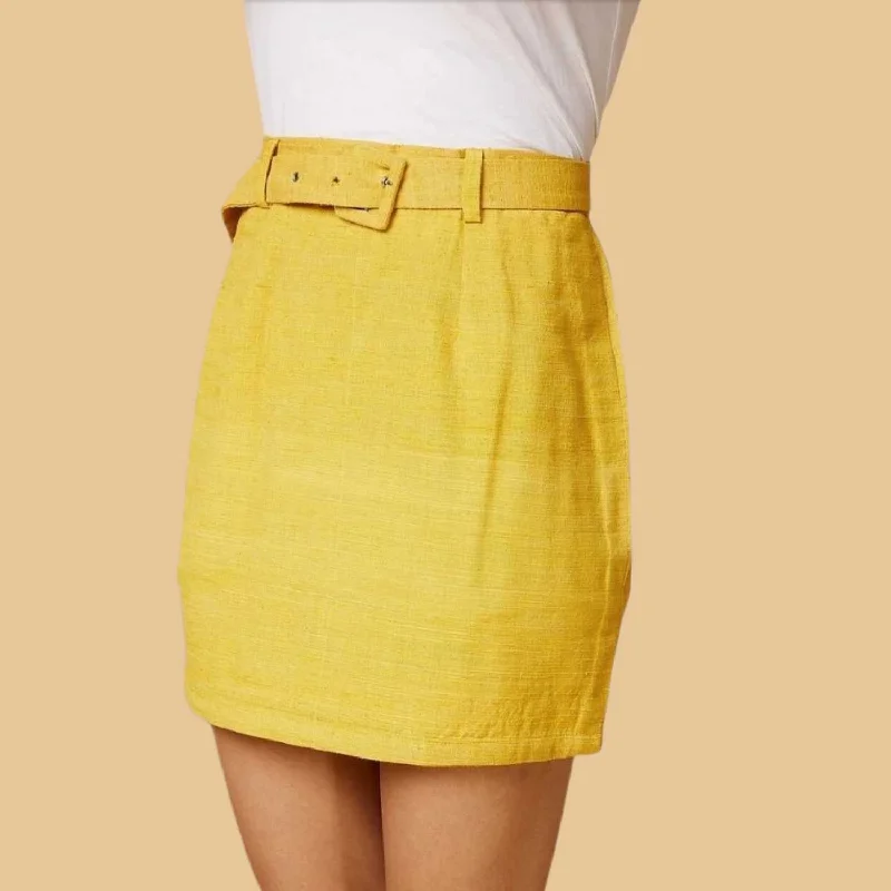 Mini Skirt | Straight Fit | Feminine & Elegant | Belt | Peace Silk | Yellow breathable skirt fabric