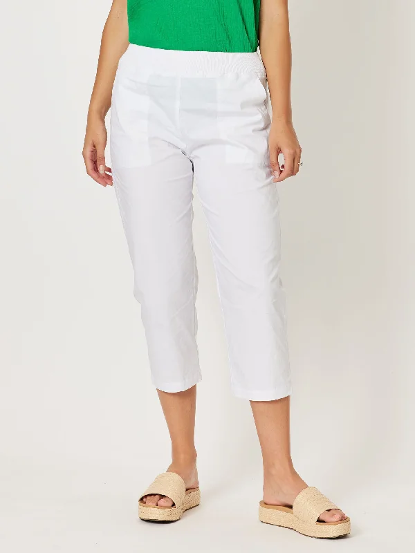 Santorini Cotton Capri Pant -  White Elegant Palazzo Trousers