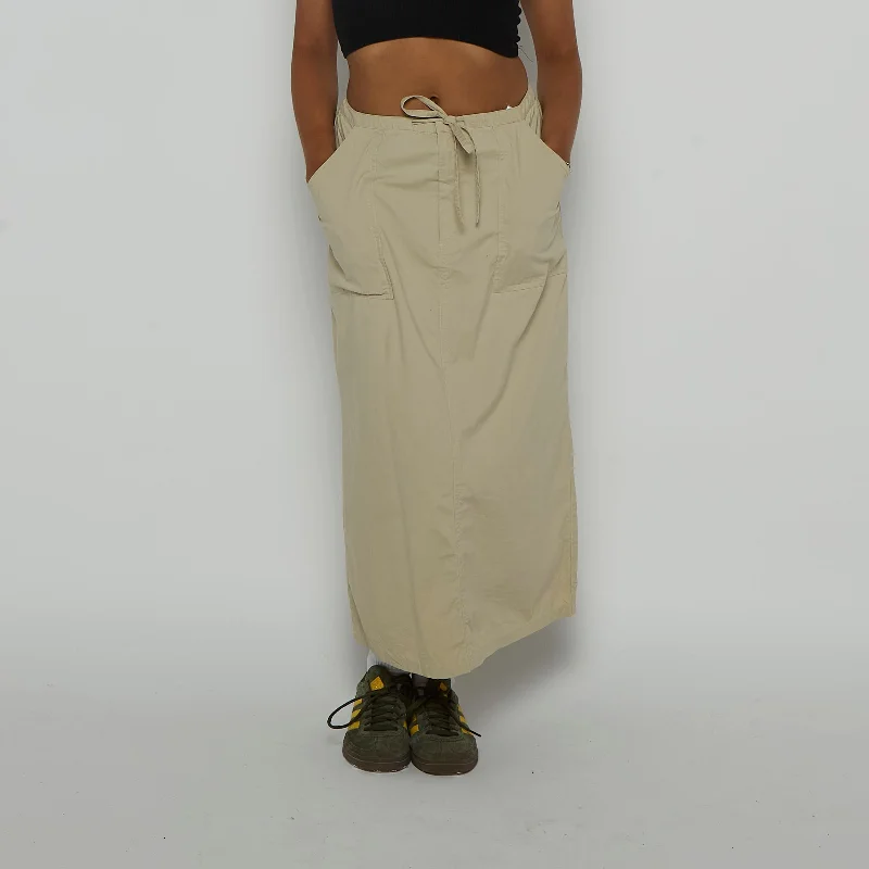 Cargo Pocket Drawstring Waist Maxi Skirt - UK 12 velvet skirt rich