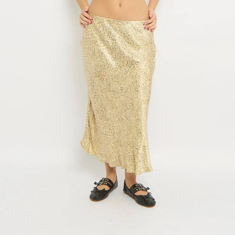 Leopard Print Satin Maxi Skirt - UK 8 cashmere skirt soft