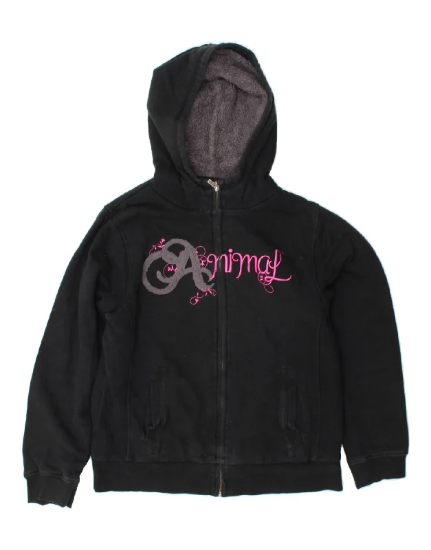 ANIMAL Womens Graphic Zip Hoodie Sweater UK 16 Large Black Cotton Embroidered Appliqued Beaded ANIMAL Womens Graphic Zip Hoodie Sweater UK 16 Large Black Cotton Embroidered Appliqued Beaded