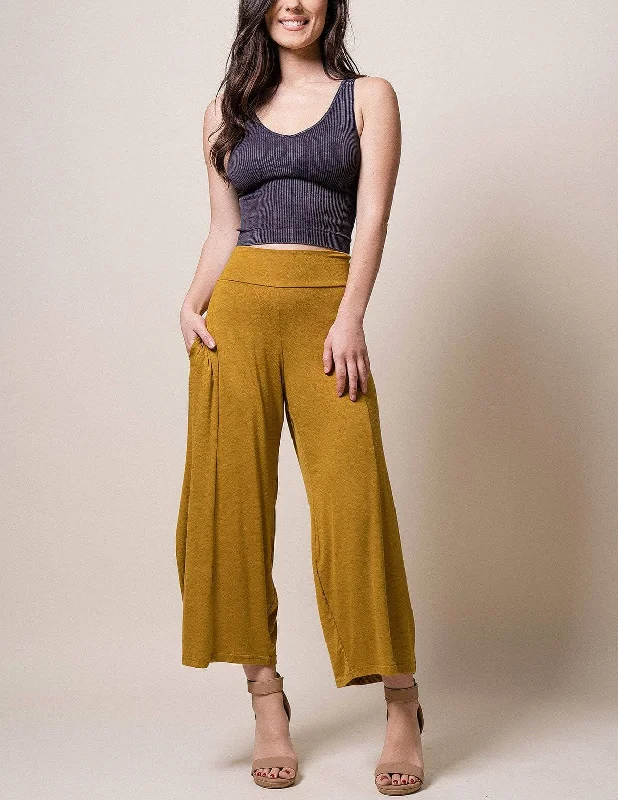 Flowy Crop Pants Trendy Wide-Legged Trousers