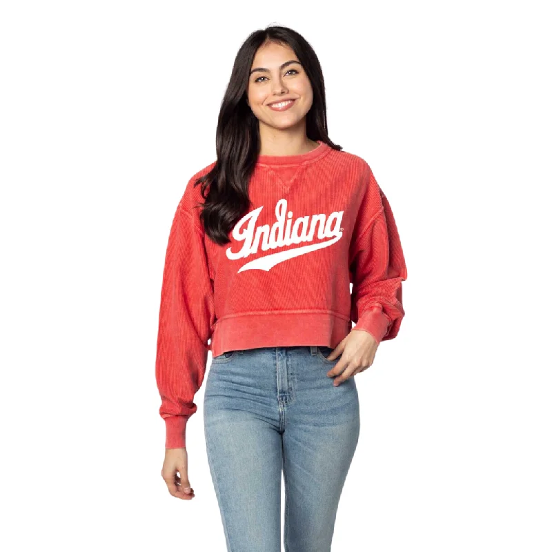 Indiana Sweatshirt Women's Red Script Chicka-D Hoodie with Double Zipper Versatile Adjustable