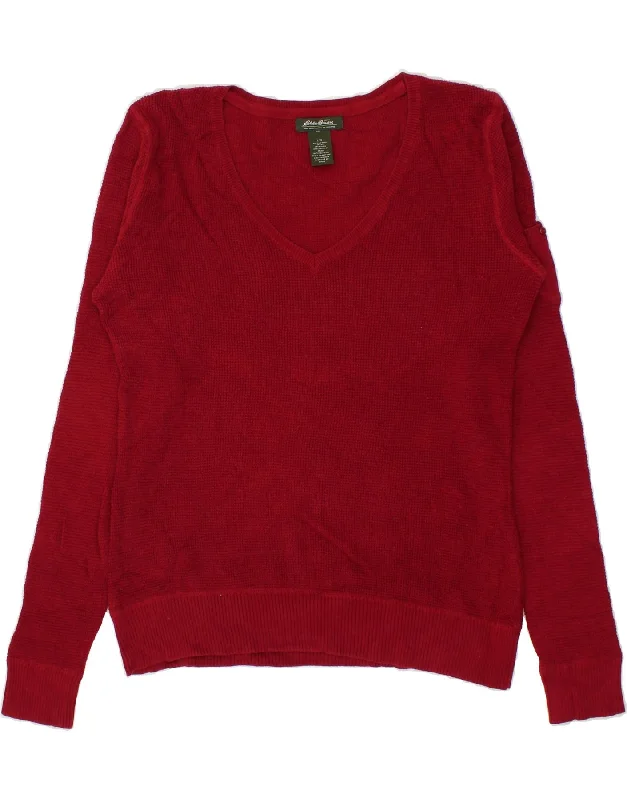 EDDIE BAUER Womens V-Neck Jumper Sweater UK 16 Large Burgundy Cotton Velvet Chenille Corduroy EDDIE BAUER Womens V-Neck Jumper Sweater UK 16 Large Burgundy Cotton Velvet Chenille Corduroy