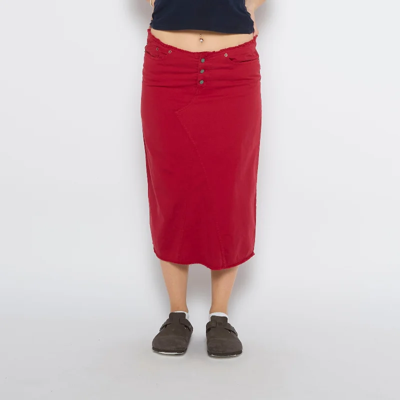 Denim Frayed Hem Midi Skirt - UK 12 silk skirt lustrous