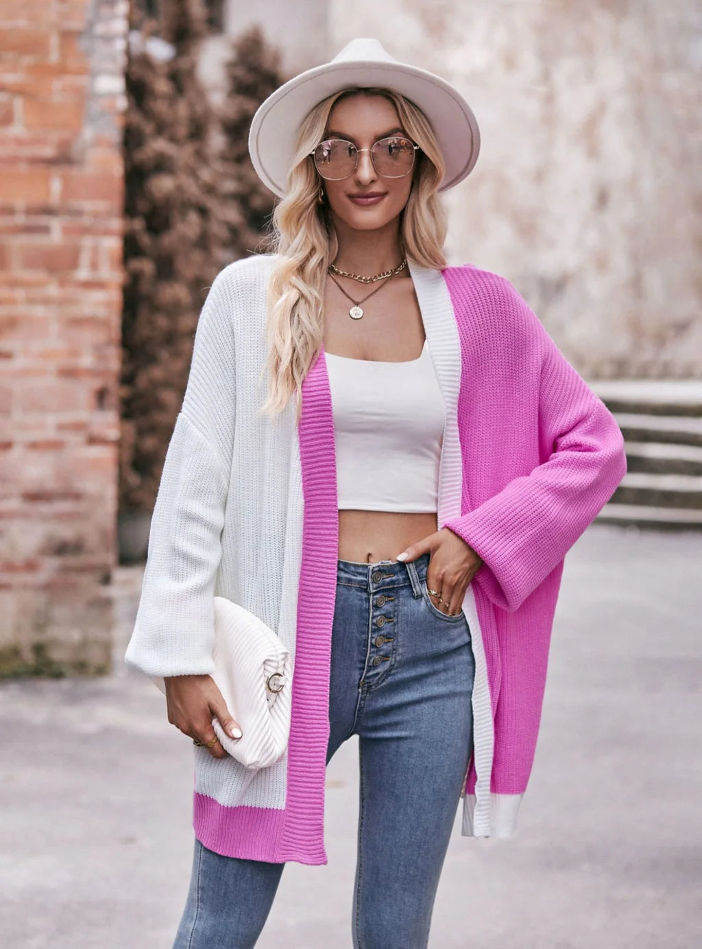 Medium and Long Loose Contrast Color Sweater Fleece Sweater Nylon Polyester