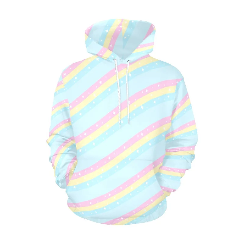 Teatime Fantasy Blue Rainbow Women's All Over Print Hoodie Hoodie with Hem Embroidery Detailed Premium