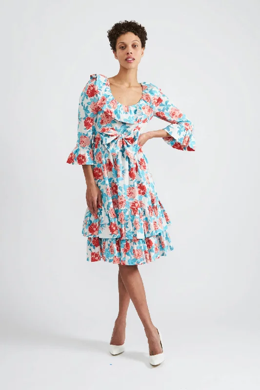 Patty Dress in Painted Rose Crew Neckline Sporty