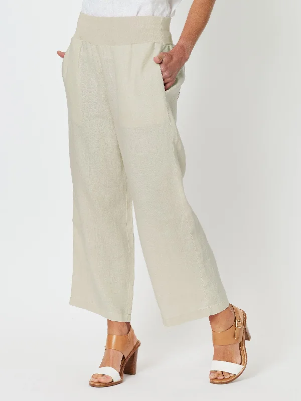 Lara Linen Wide Leg Pant - Natural Classic Stretch Pants