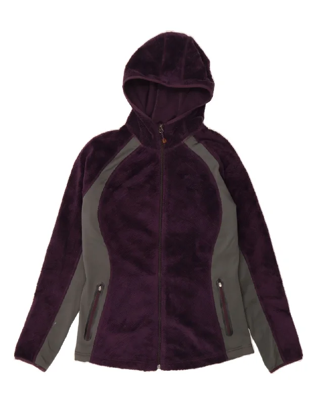 EDDIE BAUER Womens Zip Hoodie Sweater UK 16 Large Purple Colourblock Hoodie with Bell Sleeves Flared Feminine