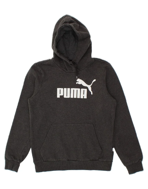 PUMA Womens Graphic Hoodie Jumper UK 14 Large Grey Cotton Hoodie with Lining Warm Insulated