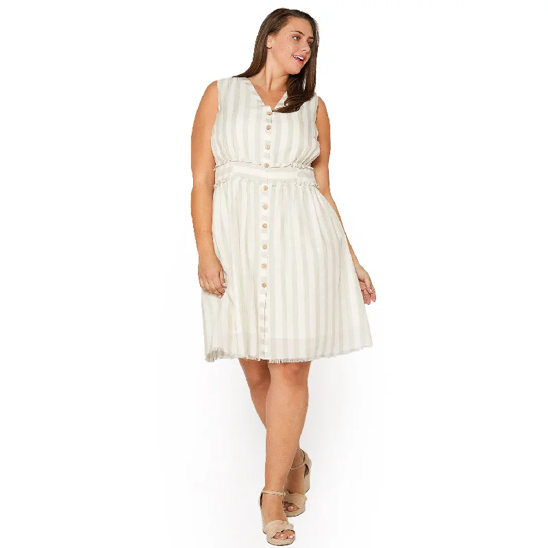 Plus Size Sleeveless Button Down Stripe Dress in Sage Tunics Review highly