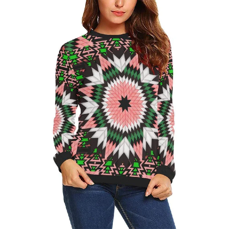 Salmon Pink Star Crewneck Sweatshirt for Women Hoodie with Front Slit Layering Stylish Salmon Pink Star Crewneck Sweatshirt for Women Hoodie with Front Slit Layering Stylish