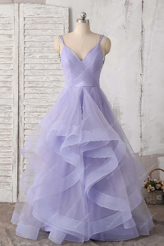 Lavender Tulle Spaghetti Strap Dramatic Layered Prom Sweetheart 16 Dress Tunics Designer luxury