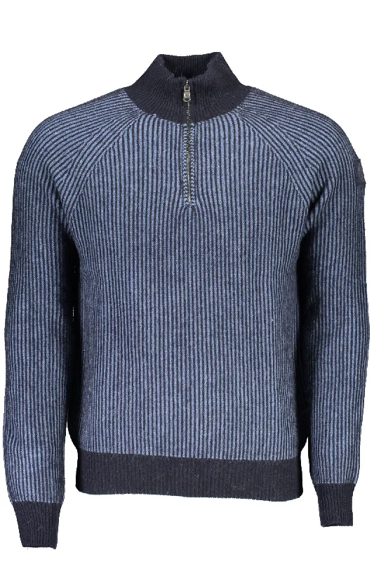 Blue Wool Men Sweater Elasticated Padded Insulated