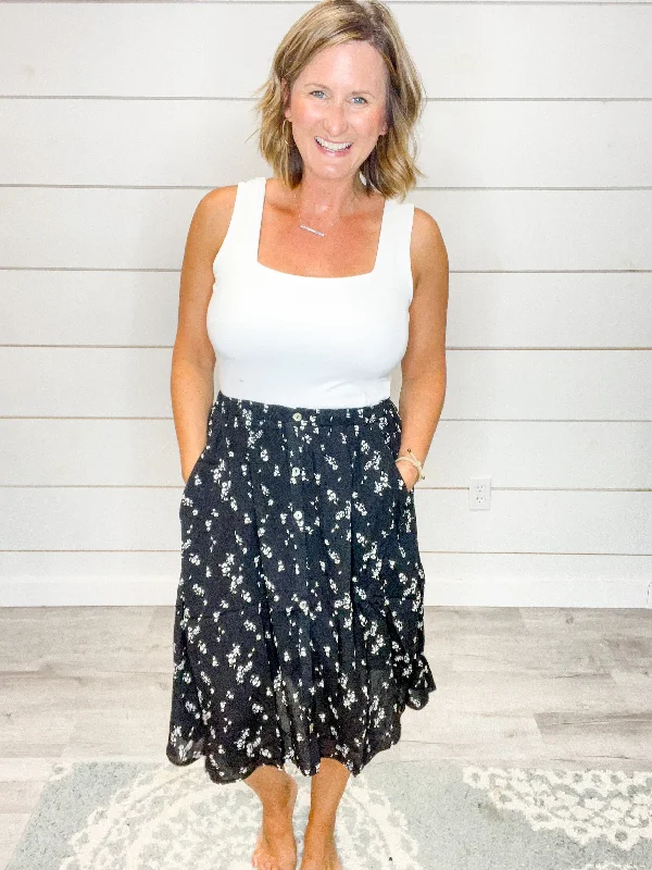 Dainty Floral Pocket Midi Skirt chiffon skirt flowing