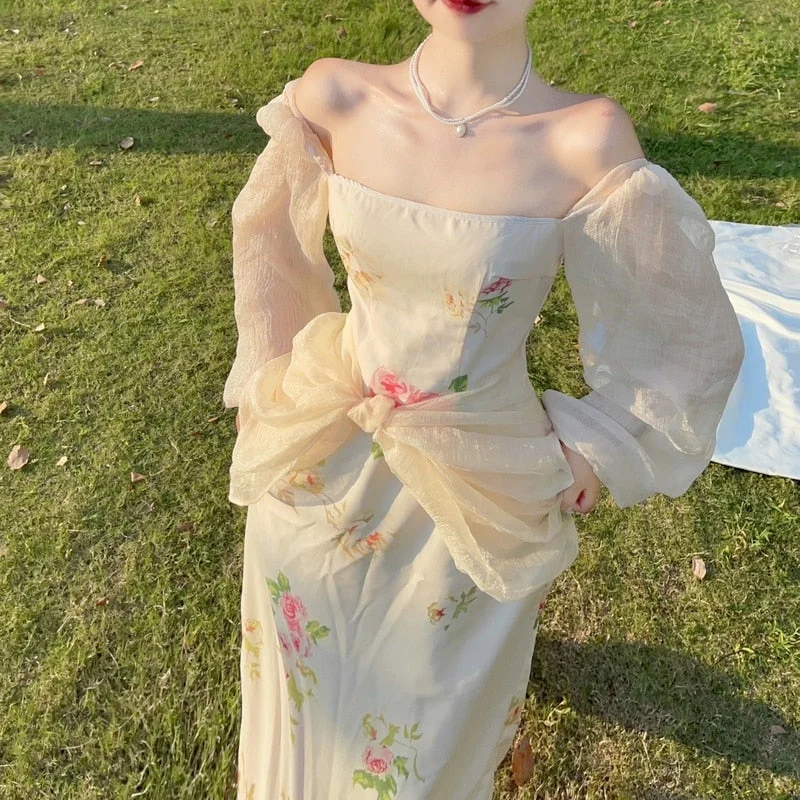 Wjczt French Elegant Ladies Vintage Dress Square Collar Mesh Bowtie Tunic Sheath Long Dress Sweet Flower Printed Retro Summer Dresses Tunics Sophisticated sleek Wjczt French Elegant Ladies Vintage Dress Square Collar Mesh Bowtie Tunic Sheath Long Dress Sweet Flower Printed Retro Summer Dresses Tunics Sophisticated sleek