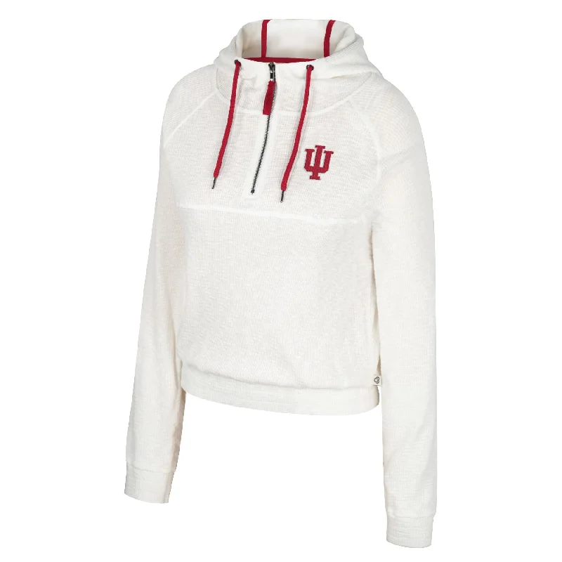 Indiana Hoosiers Women's White Quarter-Zip Hoodie Hoodie with Front Slit Layering Stylish