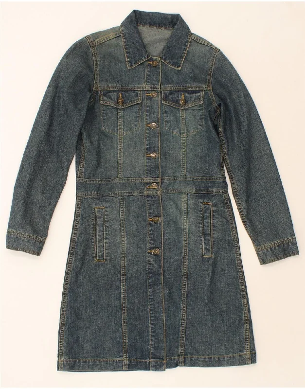 VINTAGE Womens Longline Denim Jacket UK 12 Medium Blue V-Neck Jacket Boat Neck Jacket Square Neck Jacket VINTAGE Womens Longline Denim Jacket UK 12 Medium Blue V-Neck Jacket Boat Neck Jacket Square Neck Jacket