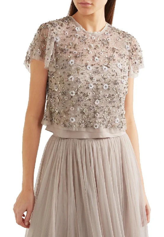 Nude Comet Embellished Tulle Cropped Top and Skirt wool skirt warm