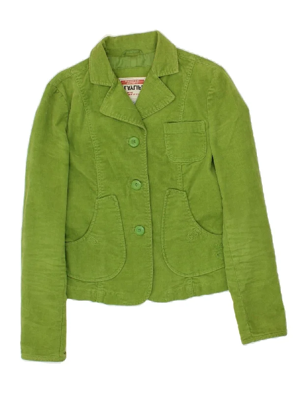 PLAYLIFE Womens Crop Denim Jacket UK 10 Small Green Cotton Cotton Fabric Linen Fabric Terry Fabric PLAYLIFE Womens Crop Denim Jacket UK 10 Small Green Cotton Cotton Fabric Linen Fabric Terry Fabric