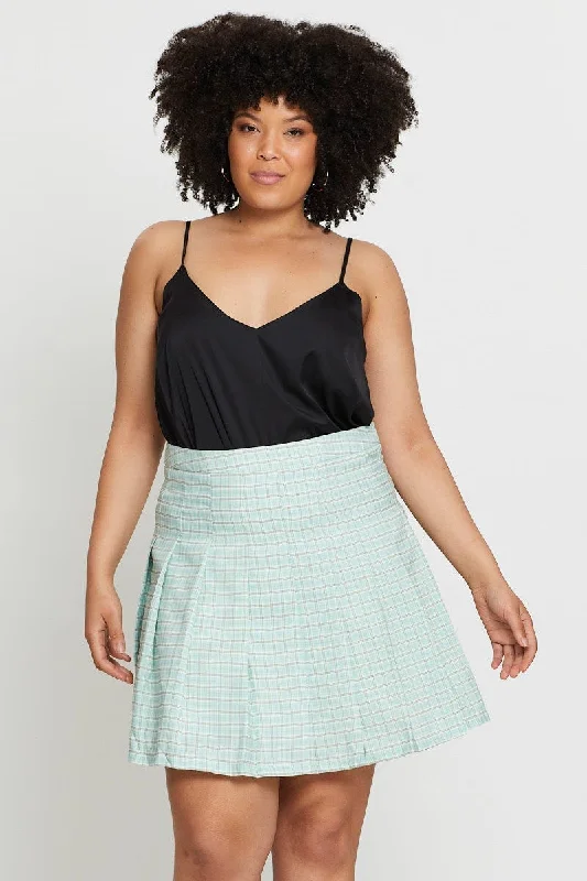 Check Mini Tennis Skirt Pleated flowy skirt hem