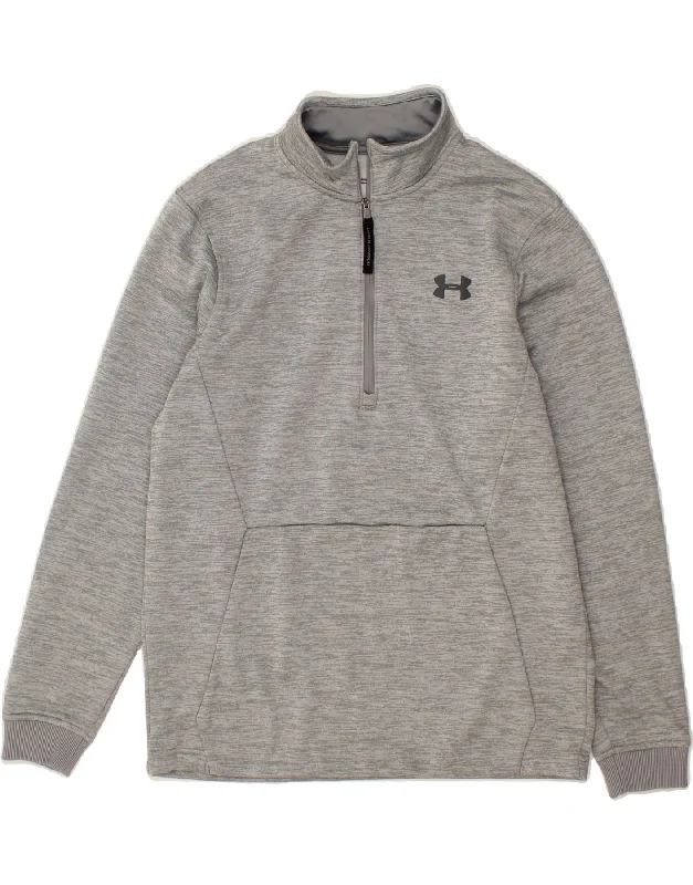 UNDER ARMOUR Womens Graphic Zip Neck Sweatshirt Jumper UK 10 Small Grey Hoodie with Tied Waist Feminine Flattering